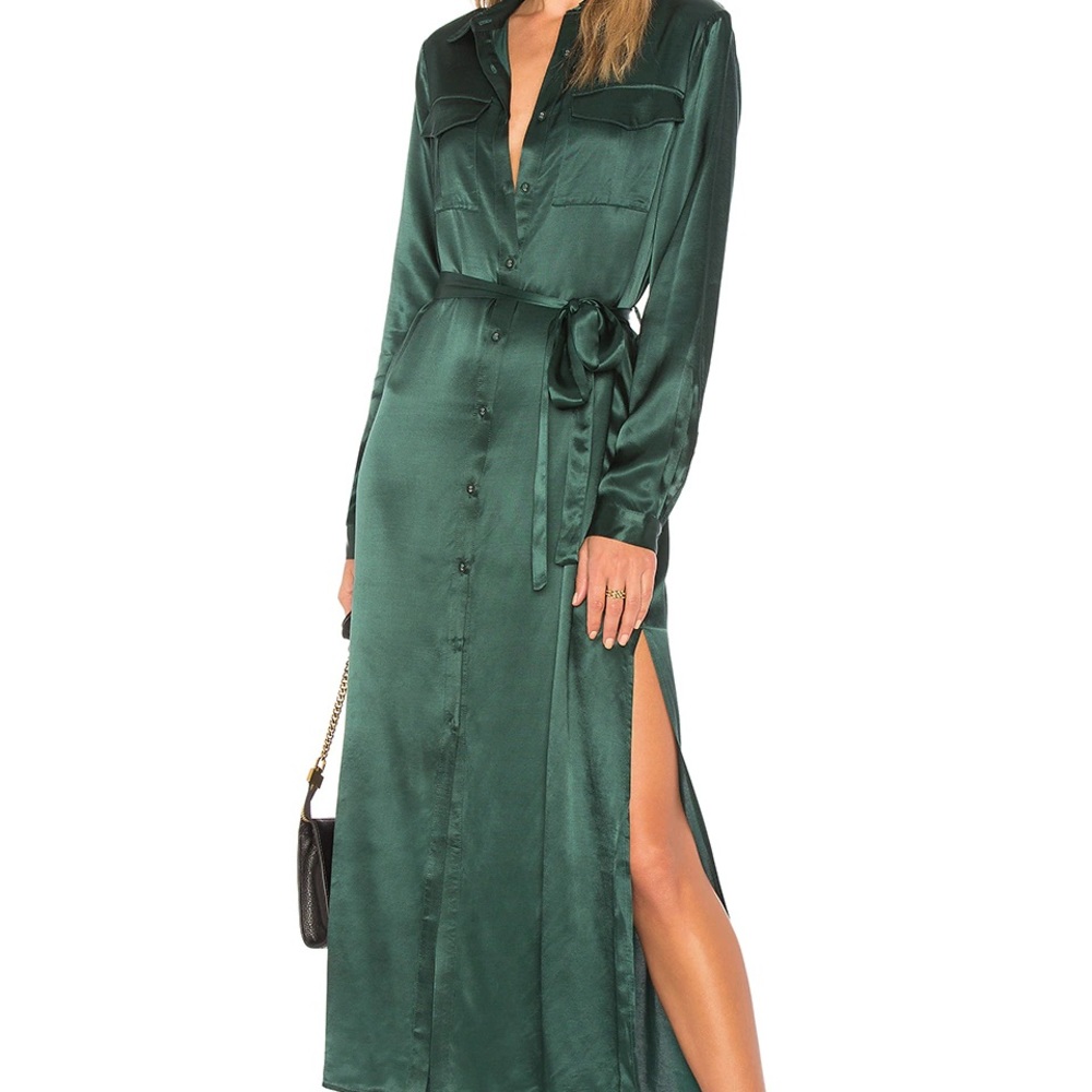 L'Academie The Long Sleeve Shirt Dress In Green